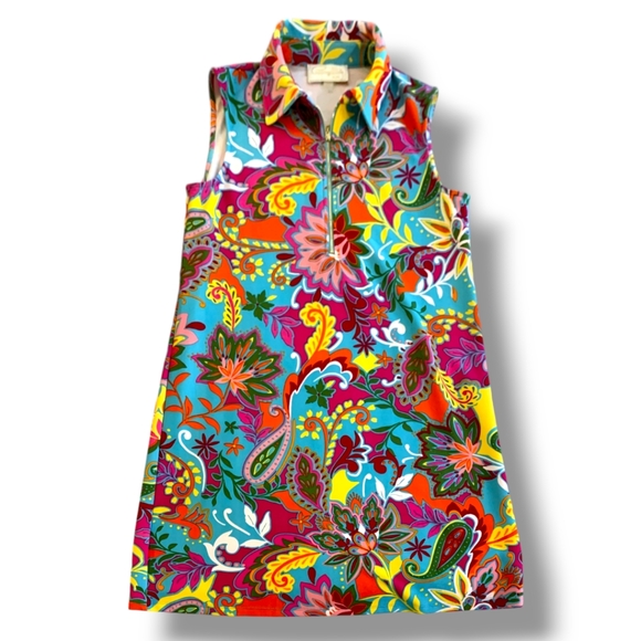 CAPPAGALLO Dresses & Skirts - CAPPAGALLO 3/4 zip sleeveless A-line Shift dress in funky vintage pattern, Med